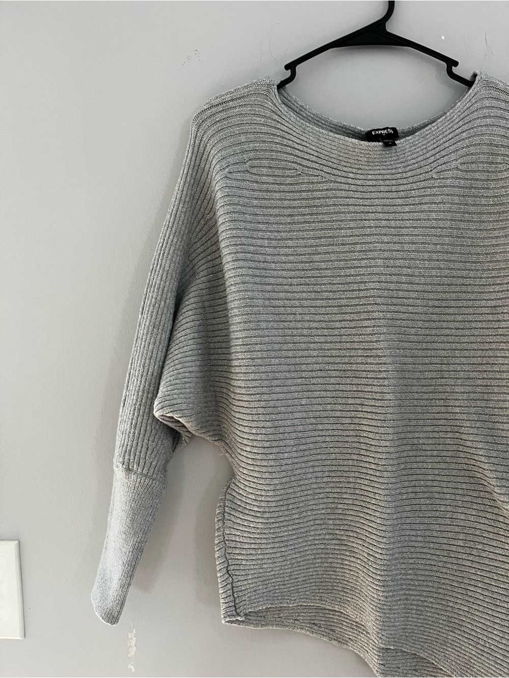 Express Light Gray Ribbed Crewneck Pullover - Picture 6 of 7
